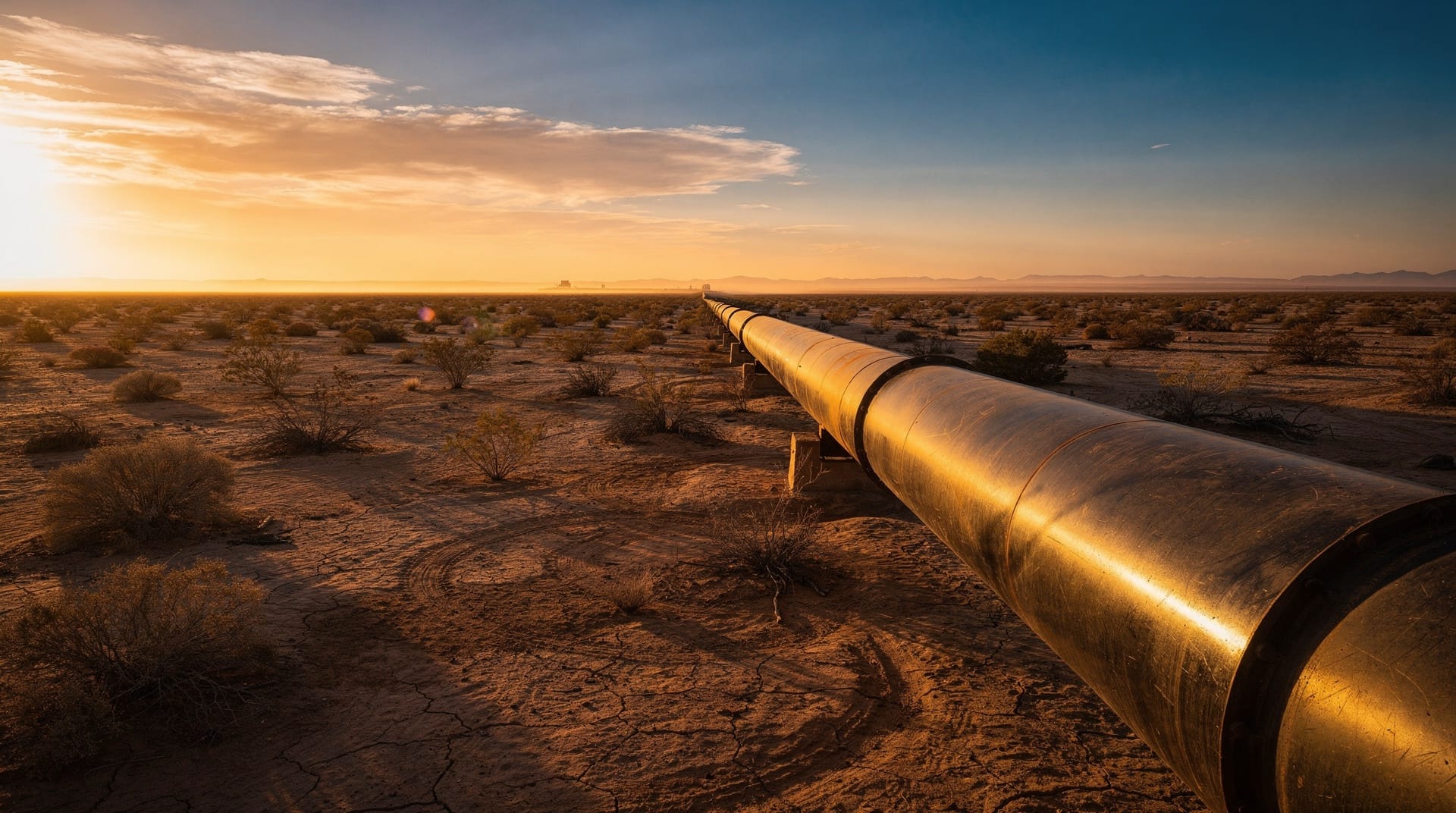 Oil pipeline through desert landscape