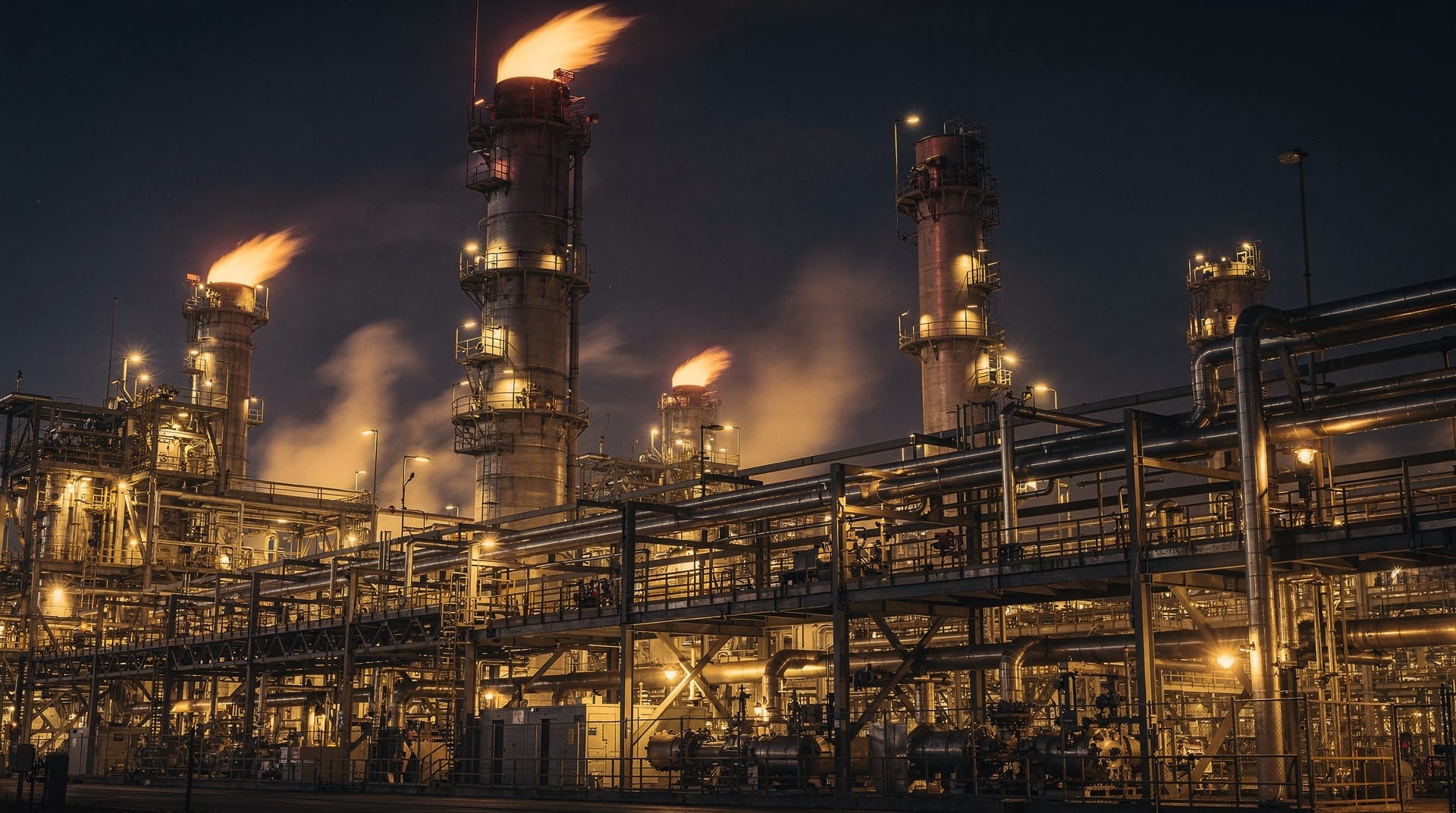 Oil refinery at night — Altitude Group commodity brokerage
